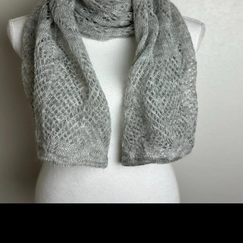 Winter Gray Mohair Blend Openwork Scarf
